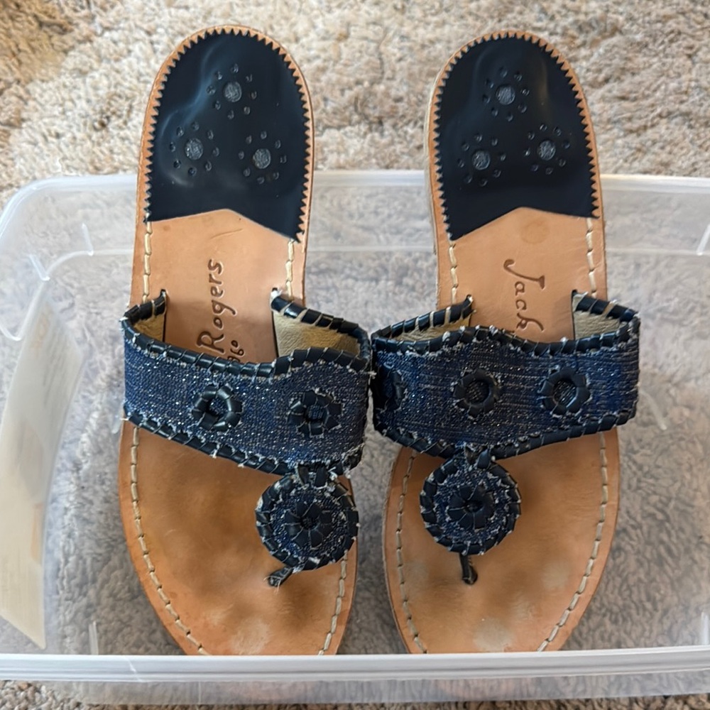 Jack Rogers Navy and Tan Slip-On Sandals